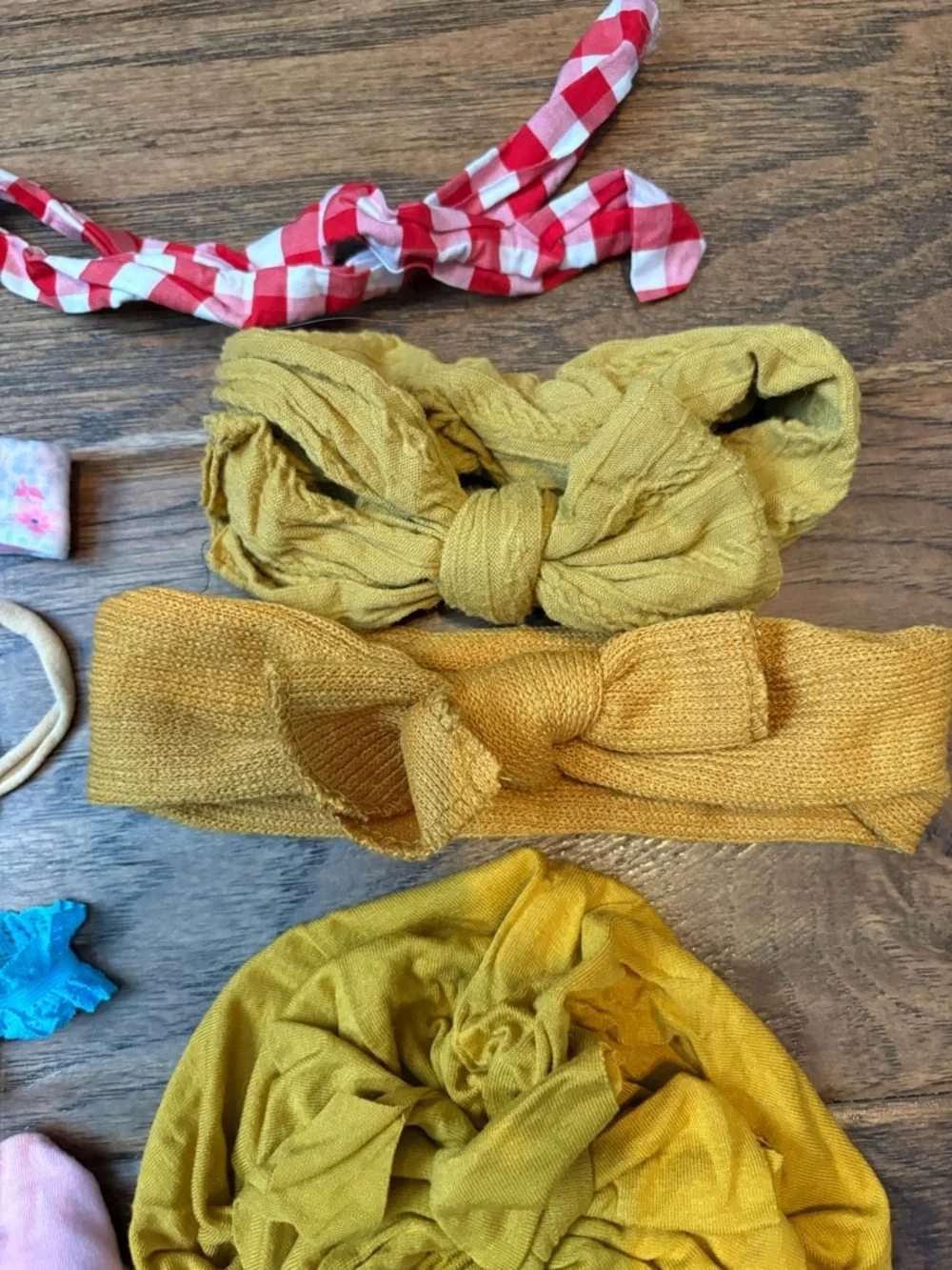 Assorted Kids Hair Bow & Headband Set in Mustard, Pink, Blue & Green